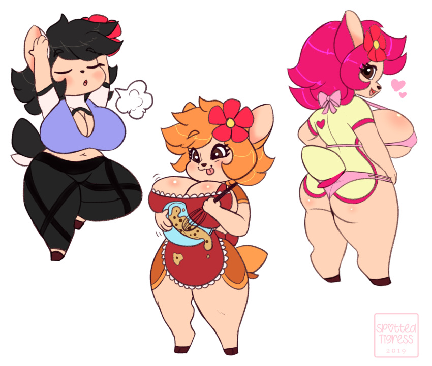 &lt;3 2019 anthro apron autumn_deerling batter big_breasts bikini bowl breast_squish breasts butt cervid chibi clothed clothing deerling fan_character female flora_fauna hi_res hooves horae_deerling huge_breasts looking_at_viewer mammal nintendo plant pok&eacute;mon pok&eacute;mon_(species) pok&eacute;morph rear_view shirt short_stack side_boob simple_background solo spottedtigress spring_deerling surprise swimsuit tank_top thick_thighs video_games voluptuous whisk wide_hips winter_deerling yoga yoga_pants