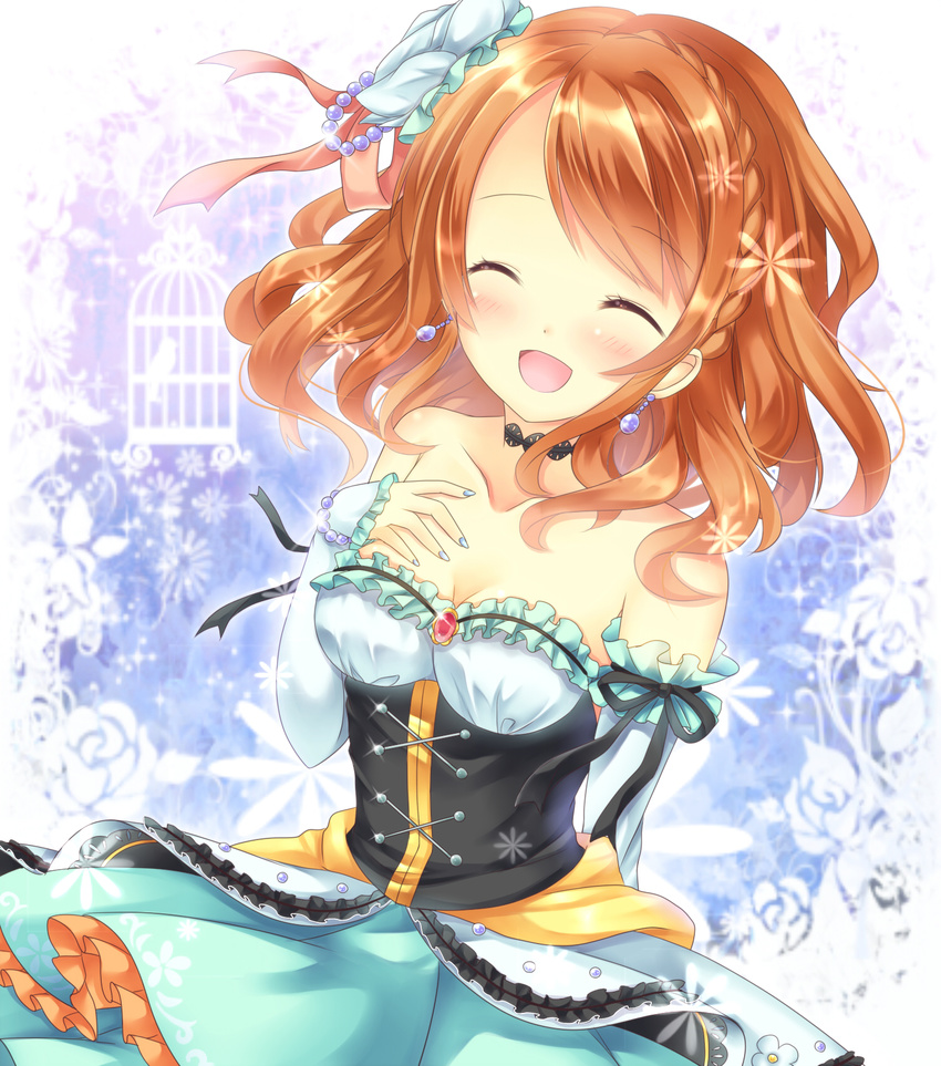 brown_hair closed_eyes dress harukaruha highres houjou_karen idolmaster idolmaster_cinderella_girls idolmaster_cinderella_girls_starlight_stage long_hair solo