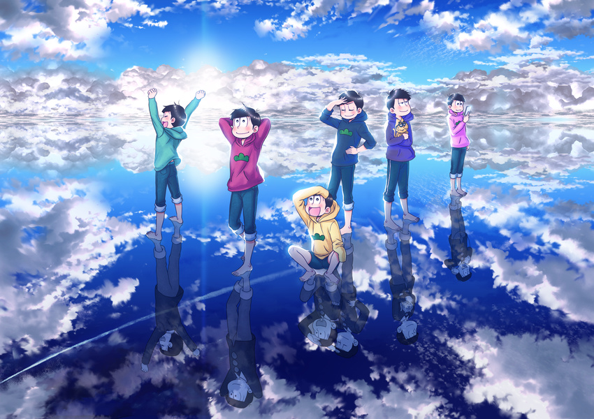 all_male clouds male matsuno_choromatsu matsuno_ichimatsu matsuno_juushimatsu matsuno_karamatsu matsuno_osomatsu matsuno_todomatsu osomatsu-kun osomatsu-san sky yuuno_(yukioka)