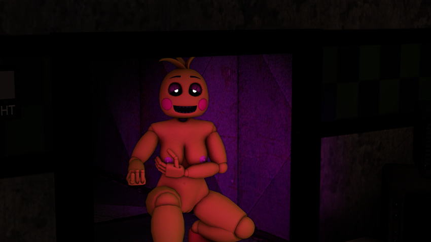 2016 3d_(artwork) animatronic avian bedroom_eyes bird breasts chicken digital_media_(artwork) female five_nights_at_freddy's five_nights_at_freddy's_2 half-closed_eyes hi_res inviting looking_at_viewer machine nipples non-mammal_breasts nude pussy robot seductive solo source_filmmaker toy_chica_(fnaf) video_games xboxking37