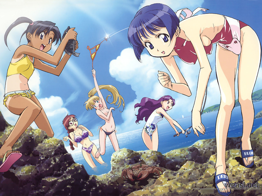 ai_yori_aoshi beach crab minazuki_chika minazuki_taeko miyuki_mayu sakuraba_aoi swimsuit tan_lines tina_foster topless