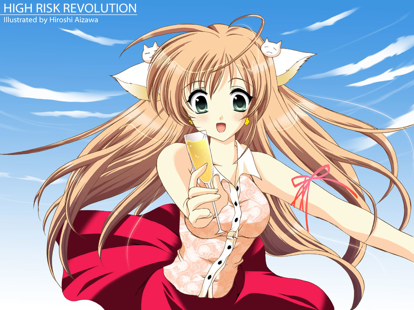 aizawa_hiroshi alcohol animal_ears cat_ears champagne copyright_request highres solo wallpaper