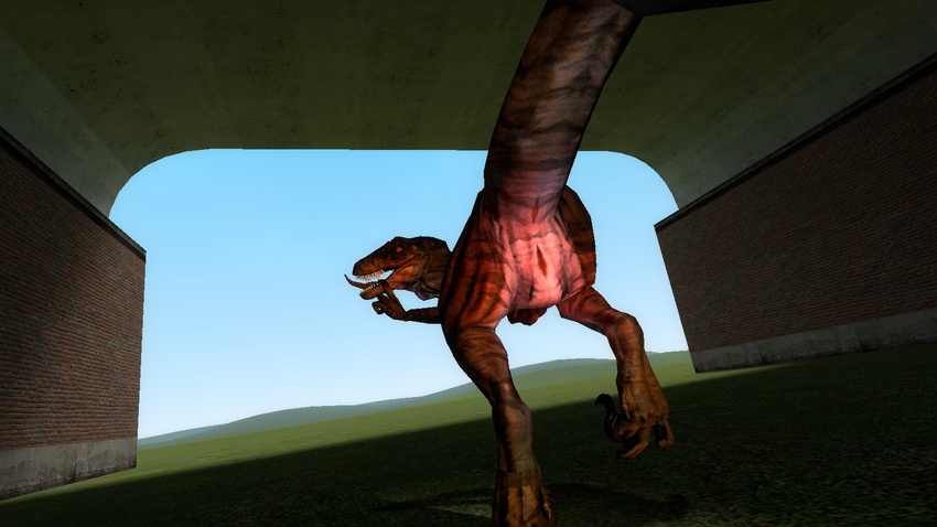 2016 3d_(artwork) butt claws digital_media_(artwork) dinosaur female feral garry's_mod gmod hi_res looking_at_viewer nude open_mouth pussy raised_tail raptor reptile scalie smile solo teeth theropod toe_claws tongue