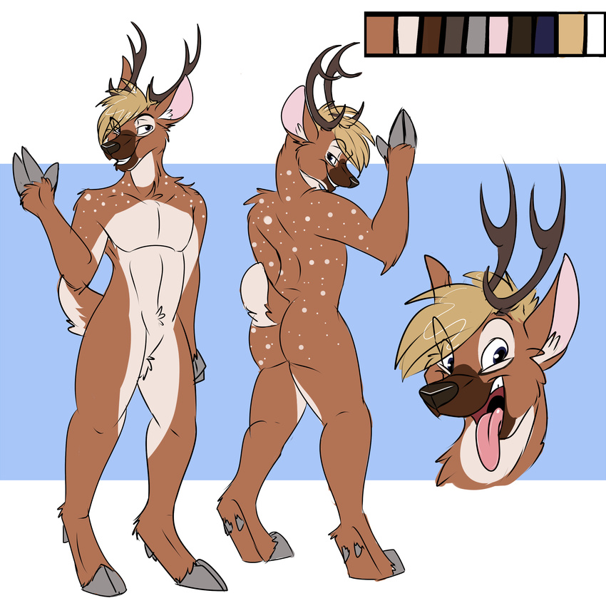 antlers axis butt cervine deer deer-spangle horn mammal model_sheet sirod_(artist) spots tongue