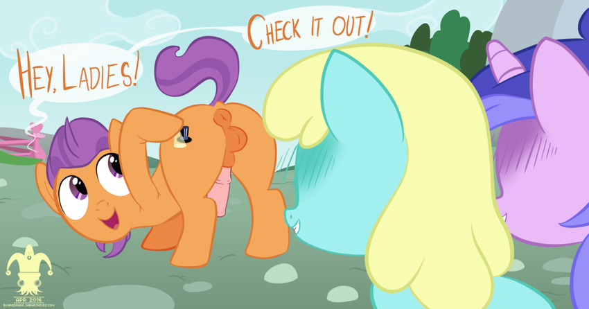 animal_genitalia animal_penis anus blargsnarf blush equine equine_penis friendship_is_magic horse mammal my_little_pony penis presenting sassaflash_(mlp) sea_swirl_(mlp) smile tender_taps_(mlp)