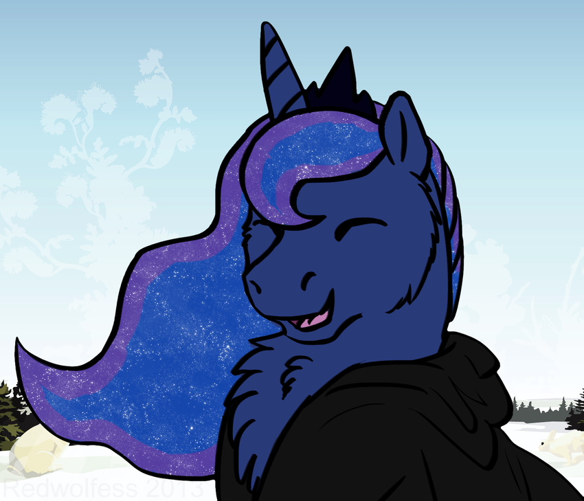 2013 ambiguous_form ambiguous_gender bangs big_nose black_eyes blue_fur blue_hair blue_sky bust_portrait chest_tuft clothed clothing crown detailed_background digital_media_(artwork) ears_up equine eyes_closed female feral fluffy friendship_is_magic fur group hair happy hill hoodie horn lagomorph long_ears long_hair mammal mixed_media multicolored_hair my_little_pony open_mouth outside paws portrait princess_luna_(mlp) purple_hair quadruped rabbit reddywolf running shaded shadow short_tail side_view sitting sky small_ears smile snout snow solo_focus star_hair tiara tongue tree tuft unicorn watermark white_fur