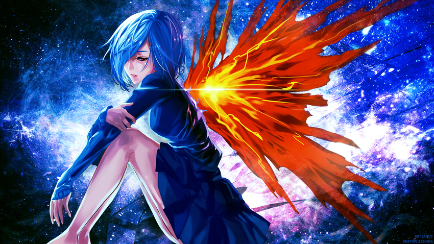 blue_hair girl sad tokyo_ghoul touka