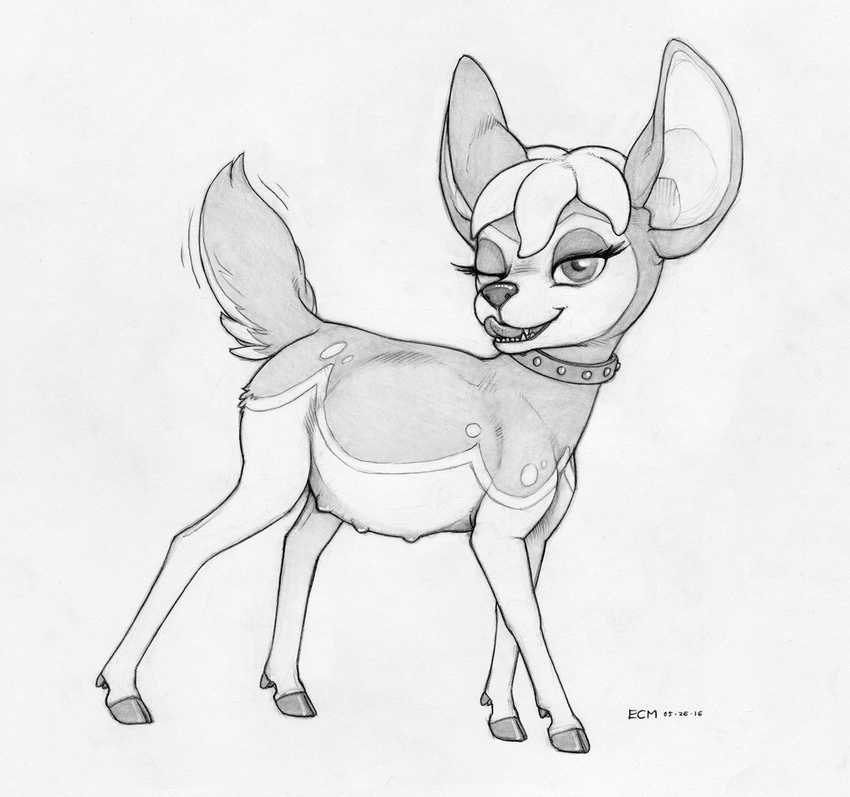 2016 belly big_belly cervine collar deerling ecmajor english_text fan_character female feral fur grey_background hair half-closed_eyes hooves licking licking_lips mammal merinque_(shikaro) monochrome multi_nipple multi_teat nintendo nipples nude one_eye_closed pok&eacute;mon pregnant signature simple_background sketch solo tailwag teats teeth text tongue tongue_out traditional_media_(artwork) video_games wink