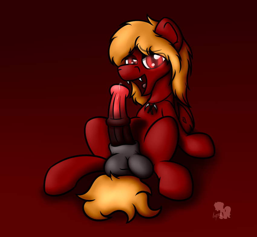 2016 absurd_res balls bedroom_eyes descension_(mlp) digital_media_(artwork) equine erection fan_character glowing glowing_eyes hair half-closed_eyes hi_res internetianer looking_at_viewer male mammal my_little_pony open_mouth pegasus penis presenting seductive simple_background smile solo tattered_wings teeth tongue undead watermark wings