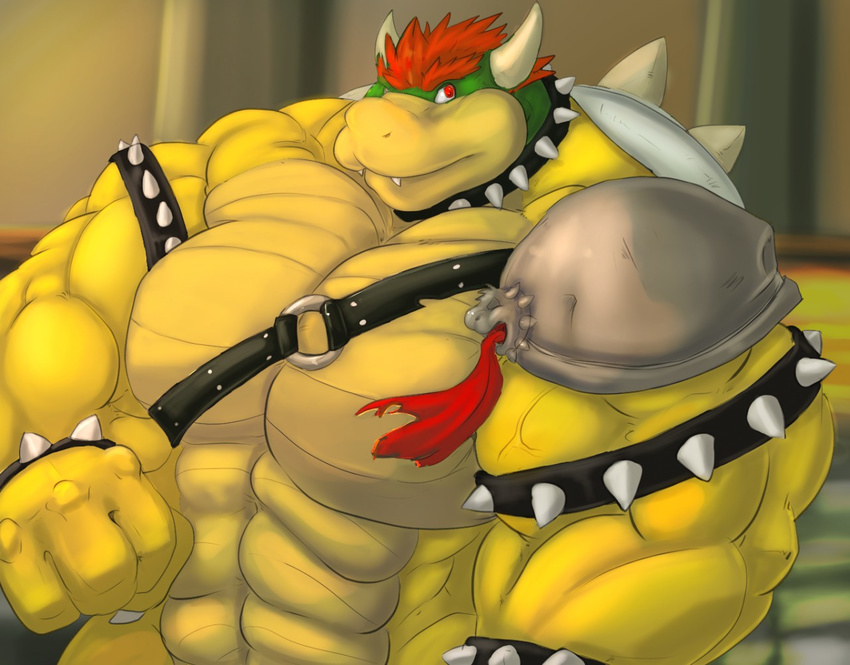 abs anthro armband armor bowser claws clothed clothing collar fierglief hair helmet horn huge_muscles hyper hyper_muscles invalid_tag koopa male mario_bros mature_male muscular muscular_male nintendo nipples red_eyes red_hair scales scalie shell solo spiked_armlet spiked_bracelet spiked_collar spikes topless video_games