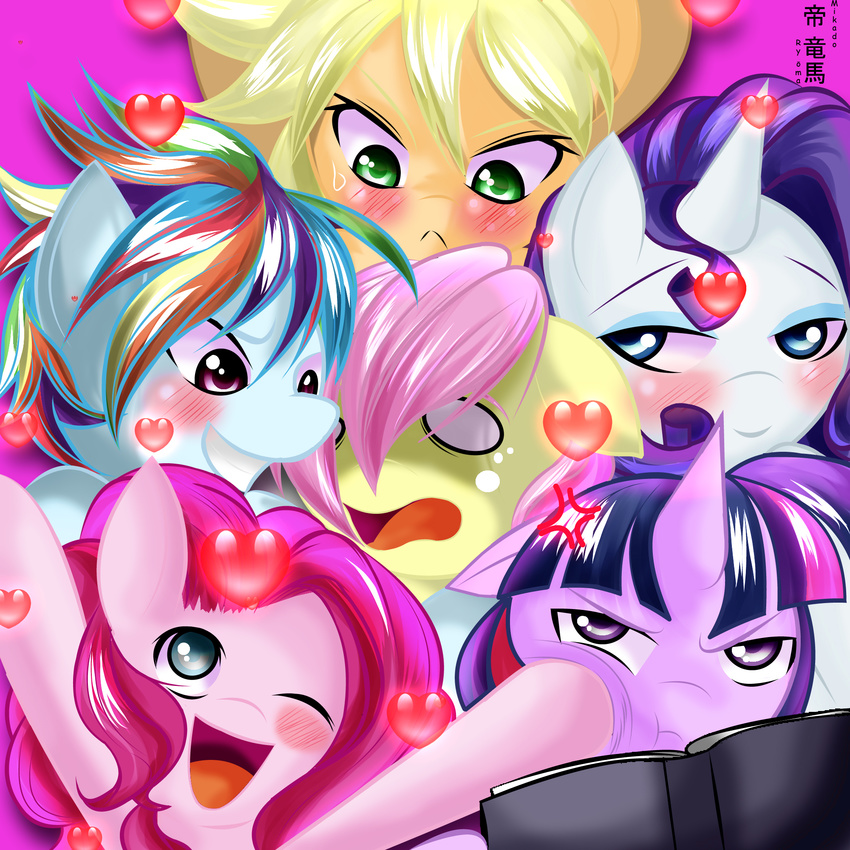 &lt;3 absurd_res applejack_(mlp) blonde_hair blue_eyes blush earth_pony equine female feral fluttershy_(mlp) friendship_is_magic green_eyes hair hi_res horn horse long_hair mammal multicolored_hair my_little_pony pegasus pink_hair pinkie_pie_(mlp) pony purple_eyes purple_hair rainbow_dash_(mlp) rainbow_hair rarity_(mlp) twilight_sparkle_(mlp) unicorn wings xxangeluciferxx