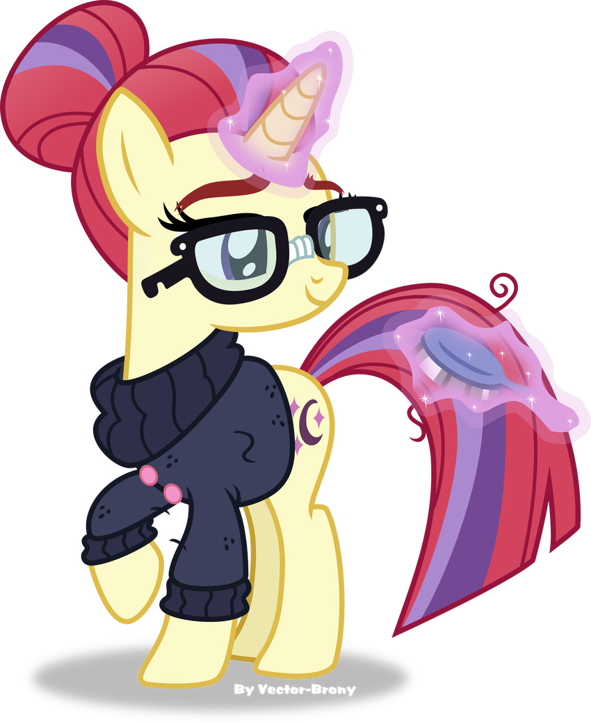 2016 absurd_res alpha_channel alternate_hairstyle brush clothing equine eyewear female friendship_is_magic glasses hair hair_bun hi_res horn mammal moondancer_(mlp) my_little_pony simple_background solo sweater transparent_background unicorn vector-brony