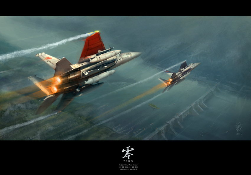 ace_combat ace_combat_zero afterburner aim-9_sidewinder aircraft airplane cipher_(ace_combat) condensation_trail coordinates dam drop_tank f-15_eagle fighter_jet fire flying from_above highres island jet landscape larry_foulke letterboxed machinery military military_vehicle missile no_humans pvtskwerl river scenery valley