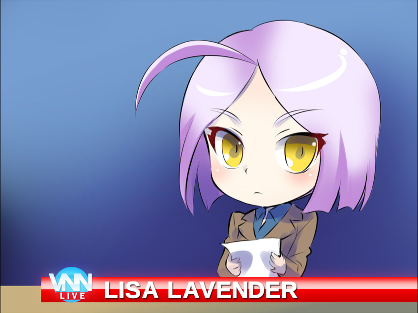 ahoge chibi highres iesupa lavender_hair lisa_lavender reporter rwby solo yellow_eyes