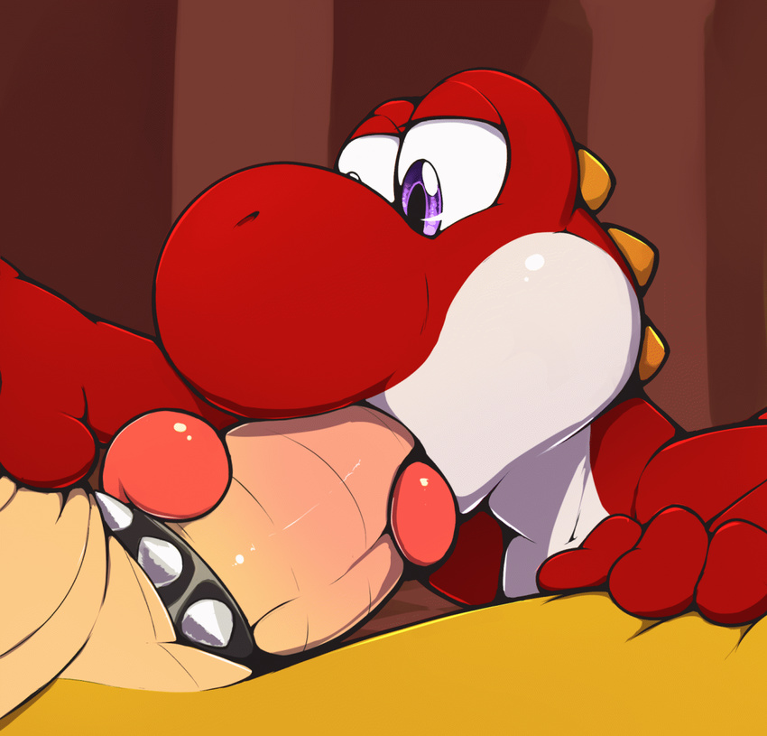 2016 ambiguous_gender androgynous animated animated_gif anthro bowser cock_ring duo erection faceless_male fellatio furry hand_on_leg hi_res highres koopa long_tongue loop male male/ambiguous mario_bros multicolored_scales nintendo no_humans nude oral orange_scales penis purple_eyes red_scales restricted_palette roy_arashi scales scalie sex solo_focus spikes super_mario_bros. tan_scales tongue tongue_out tongue_wrap two_tone_scales video_games white_scales white_sclera yoshi