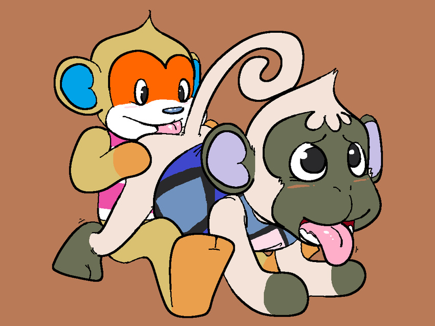 anal animal_crossing black_eyes bottomless brown_background clothed clothing deli_(animal_crossing) duo machv99 male male/male mammal monkey nintendo oral primate rimming semi-anthro sex simon_(animal_crossing) simple_background tongue tongue_out video_games
