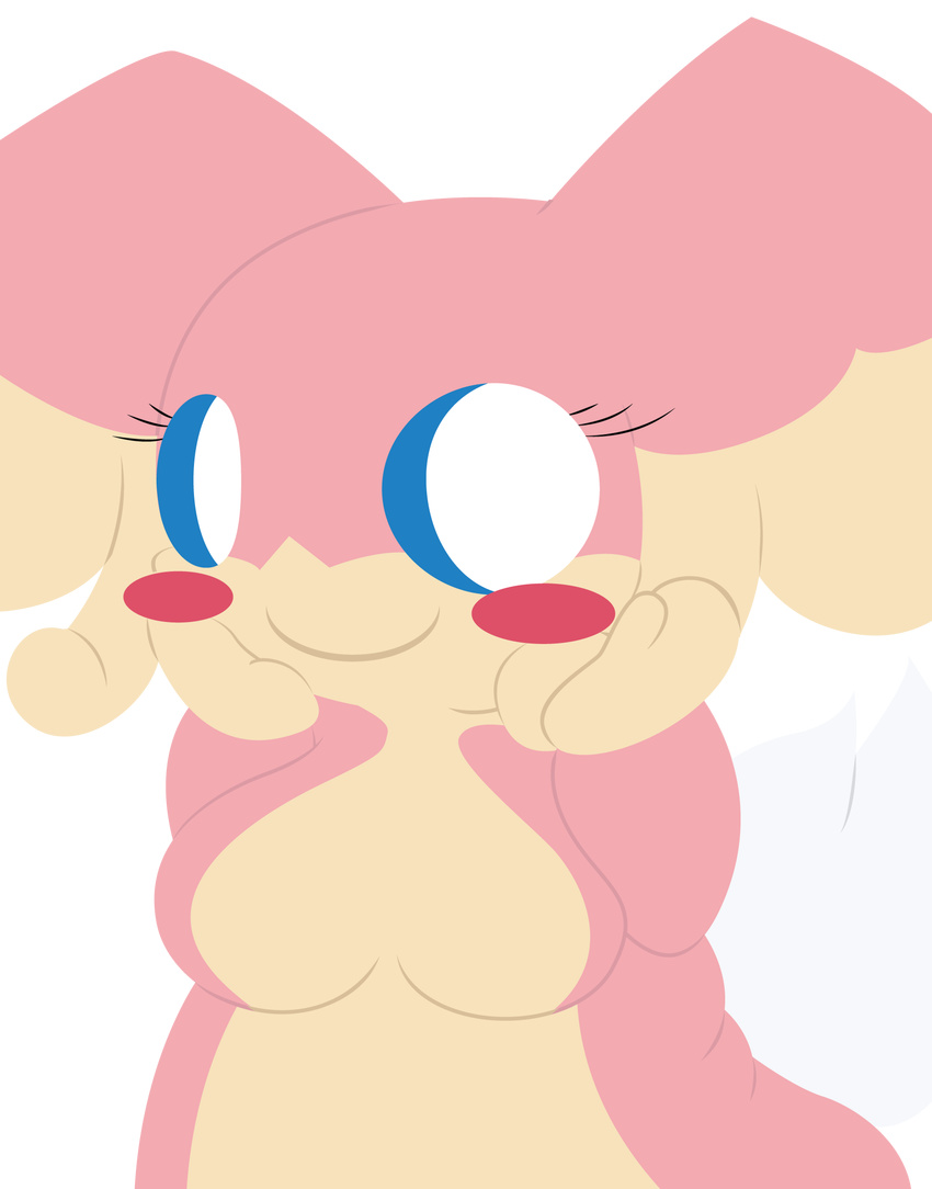 2016 audino belly big_belly big_breasts blush blush_sticker breasts cute deltaflame edit female fluffy fluffy_tail hands_on_cheeks happy ilovecosmo long_ears nintendo overweight pok&eacute;mon smile solo video_games voluptuous