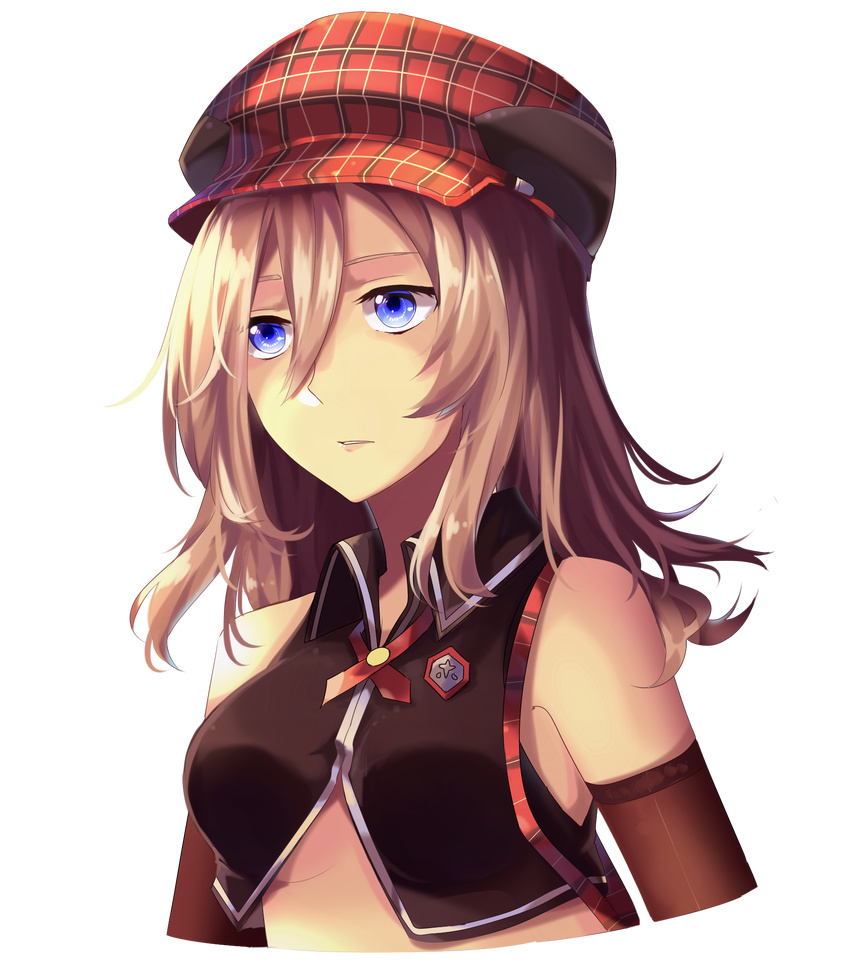alisa_ilinichina_amiella bad_id bad_pixiv_id beret blue_eyes breasts checkered checkered_hat god_eater hat highres large_breasts long_hair silver_hair solo sonene transparent_background upper_body