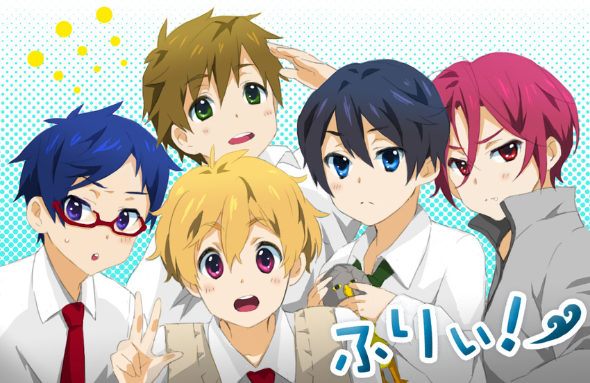 free! glasses hazuki_nagisa k-on! kyoto_animation male_focus matsuoka_rin multiple_boys nanase_haruka_(free!) parody ryuugazaki_rei tachibana_makoto