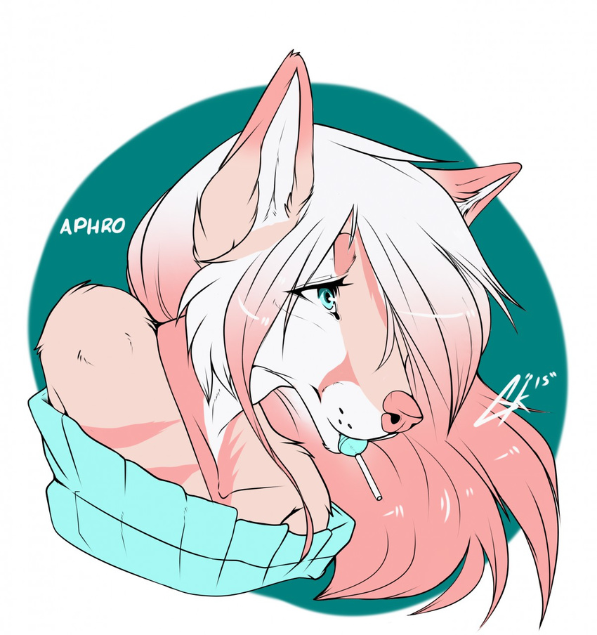 anthro candy canine dotsfa female food hair lollipop mammal simple_background solo white_hair
