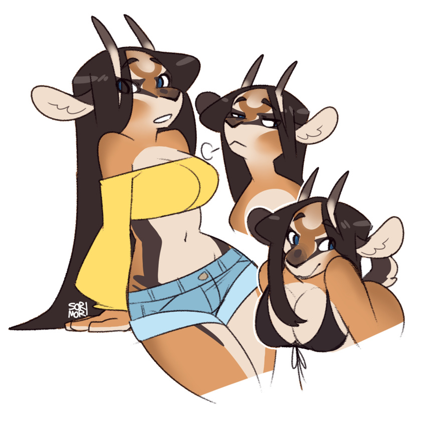 antelope anthro antlers bra breasts breath clothed clothing female gazelle half-closed_eyes horn mammal morgan_(sorimori) multiple_images navel simple_background solo sorimori underwear white_background wide_hips