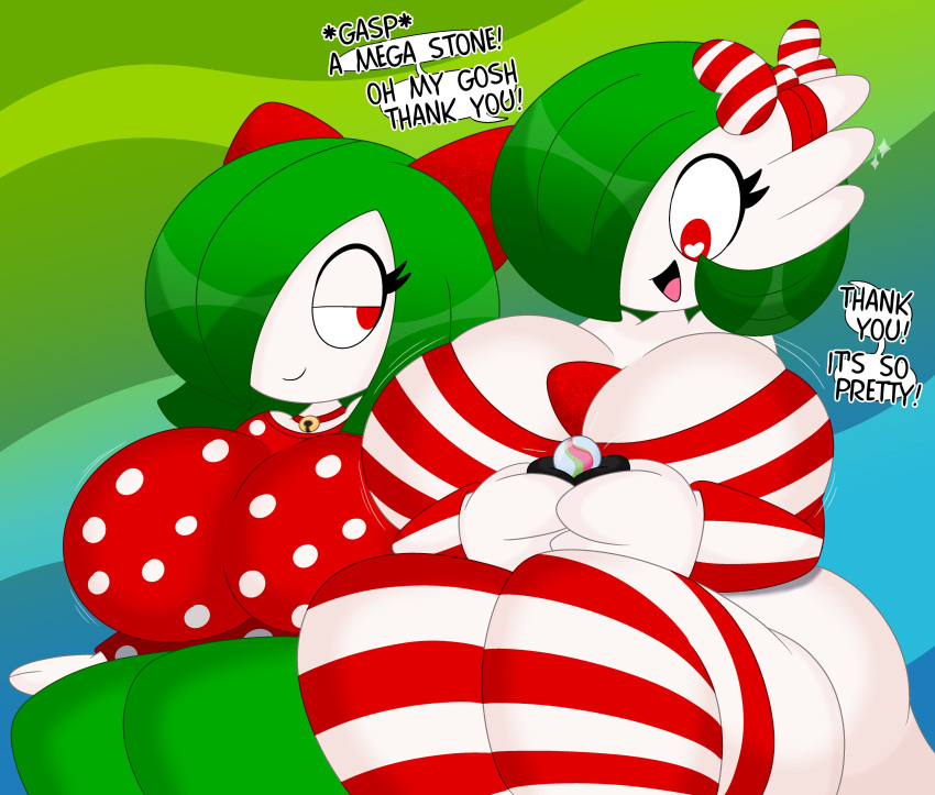&lt;3 &lt;3_eyes 2023 3barts absurd_res accessory bell big_breasts big_butt bottomwear bouncing_breasts bow_ribbon breast_jiggle breasts butt choker christmas christmas_clothing clothed clothing curvy_figure dialogue digital_drawing_(artwork) digital_media_(artwork) dress duo english_text eyelashes female gardevoir generation_3_pokemon generation_5_pokemon gothorita green_hair hair hair_accessory hair_bow hair_over_eye hair_ribbon hi_res holidays hourglass_figure huge_breasts huge_thighs humanoid jewelry jiggling jingle_bell kirlia mary_(3barts) mawile mega_stone motion_lines narrowed_eyes necklace nintendo one_eye_obstructed open_mouth pokemon pokemon_(species) polka_dot_sweater polka_dots red_eyes ribbons short_hair short_stack simple_background skirt small_waist smile text thick_thighs thigh_high_stockings tongue vanessa_(3barts) voluptuous white_body white_skin wide_hips