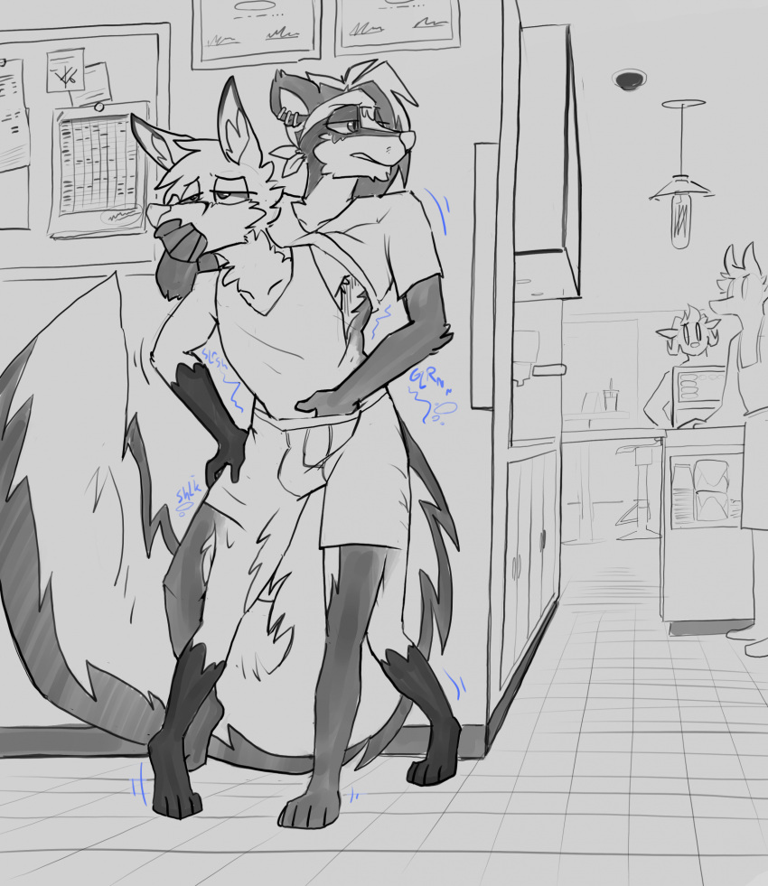 absorption_vore accessory anthro canid canine clothed clothing duo ear_piercing fox hand_in_pants headband hi_res jeremy_(topazknight) male male/male mammal mephitid merging partially_clothed piercing public public_sex sex skunk topazknight vore