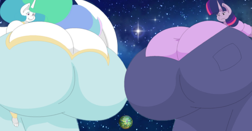 anthro big_breasts bigger_than_planet breasts deity duo equestria equid equine female female/female friendship_is_magic getting_stronger growing growth hasbro horse huge_breasts hyper hyper_breasts larger_female looking_down mammal my_little_pony planet pony princess_celestia_(mlp) size_difference twilight_sparkle_(mlp) twotonneko