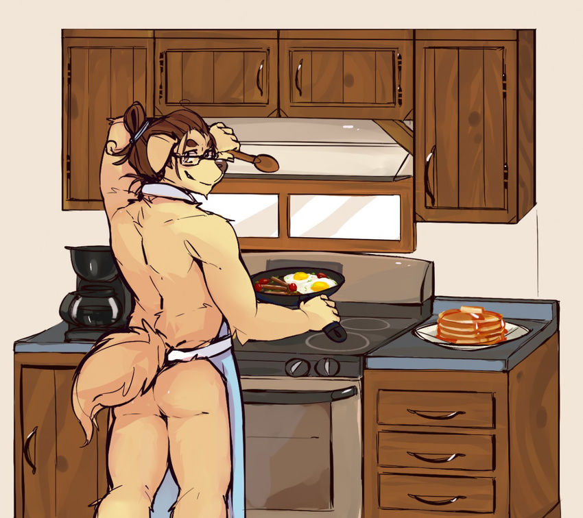 apron butt canine clothing dog eyewear food glasses looking_at_viewer male mammal puppysky solo zangusuu