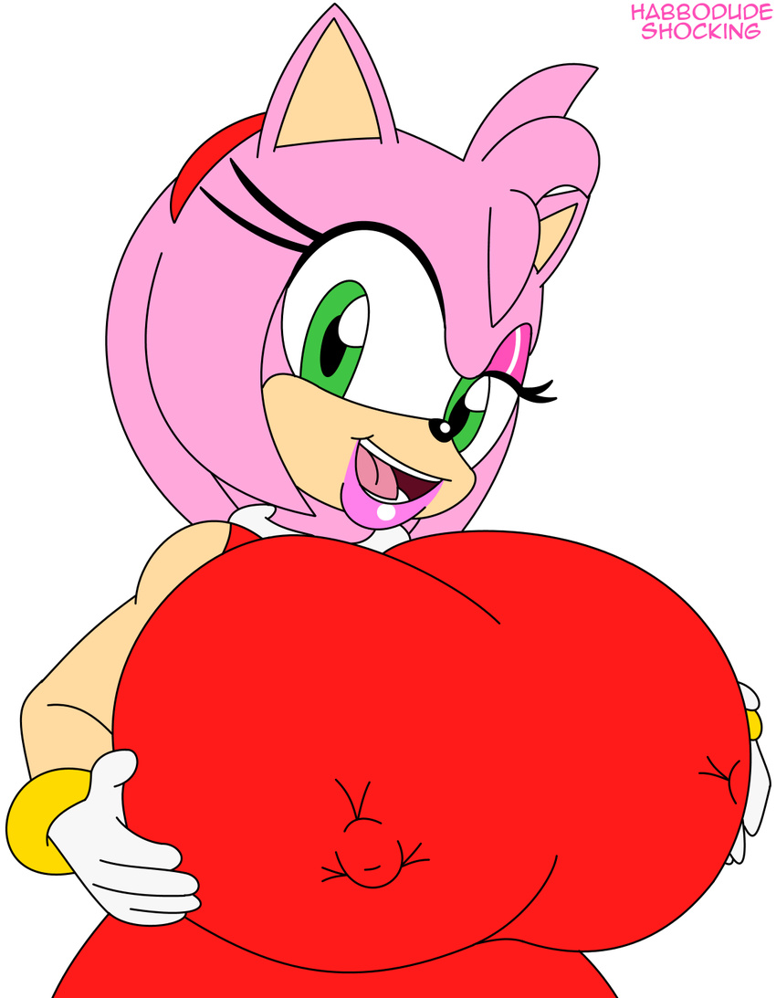 2016 amy_rose anthro big_breasts breasts english_text erect_nipples female habbodude hedgehog huge_breasts mammal nipple_bulge nipples shocking_(artist) solo sonic_(series) text