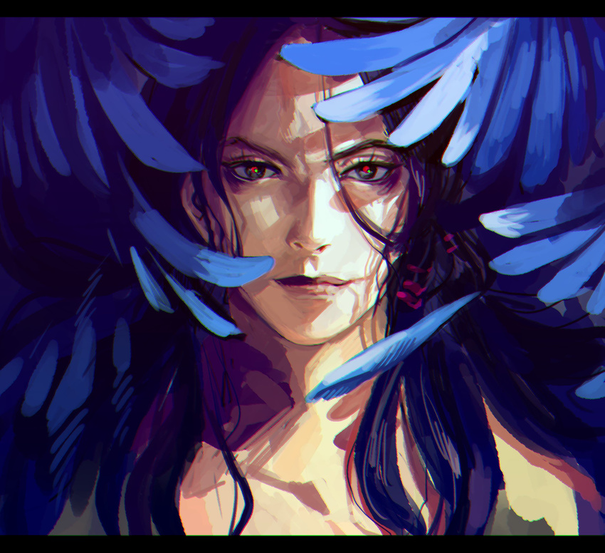 black_eyes hiding highres illuso jojo_no_kimyou_na_bouken letterboxed long_hair male_focus meron_nouka portrait purple_hair realistic red-eye_effect shade solo