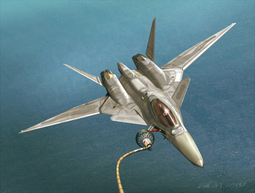 ace_combat_2 aircraft airplane artist_name cockpit dated fighter_jet flying full_body glass jet machinery military military_vehicle outdoors refueling signature water xfa-27 zephyr164