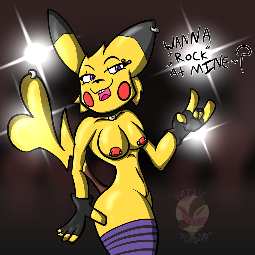 abigail anthro breasts collar ear_piercing female furgonomics furry-specific_piercing kaijusundae mammal nintendo nipple_piercing nipples nude piercing pikachu pok&eacute;mon punk pussy rodent solo tail_piercing text video_games