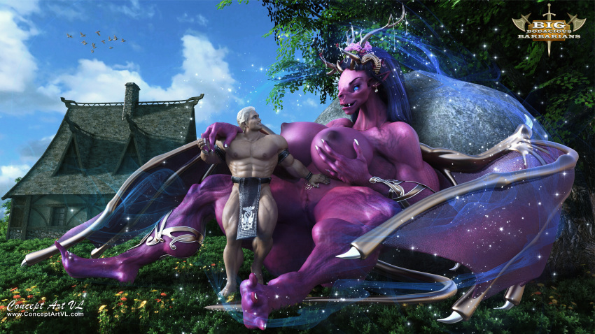 16:9 3d_(artwork) 3d_background absurd_res andromorph anthro big_breasts big_butt bodily_fluids breast_milking breast_squeeze breast_squish breasts butt conceptartvl digital_media_(artwork) dragon duo english_text erect_nipples female feral hi_res huge_breasts human human_on_anthro humanoid intersex interspecies lactating male male/female male_on_anthro mammal membrane_(anatomy) membranous_wings milk nipples nude scalie spread_wings squish text thick_thighs wide_hips widescreen wings