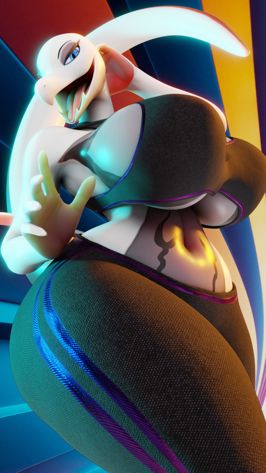 3d_(artwork) 4k 9:16 abstract_background absurd_res amphibian anthro bedroom_eyes big_breasts blue_eyes bra breasts clothing collar condescending digital_media_(artwork) eyeshadow female female_anthro fever-dreamer fingers generation_7_pokemon glowing glowing_eyes gym_clothing hand_on_breast hi_res huge_breasts lizard long_tail long_tongue looking_at_viewer looking_down makeup multicolored_body narrowed_eyes nintendo open_mouth pokemon pokemon_(species) reptile salazzle scalie seductive smile smirk solo sports_bra sportswear squish tail tongue tongue_out two_tone_body underwear valorlynz waeverstan white_body yulazzle_(evov1)