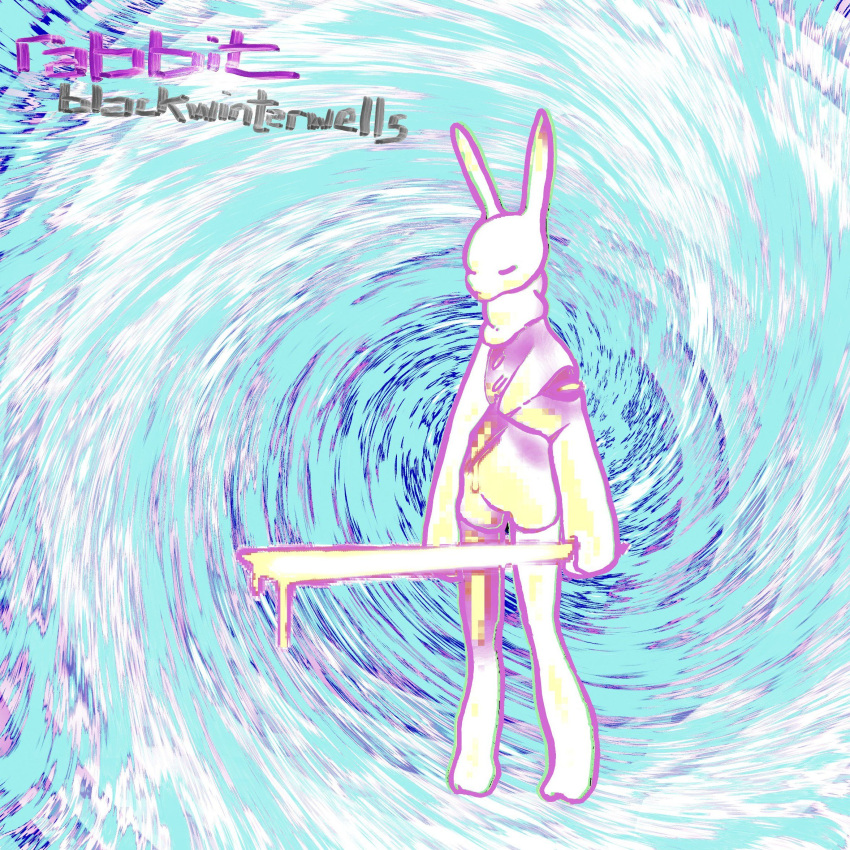 1:1 2019 abstract_background album_cover ambiguous_gender anthro blackwinterwells cover digital_drawing_(artwork) digital_media_(artwork) english_text eyes_closed glitch hi_res holding_object holding_sword holding_weapon lagomorph leporid mammal melee_weapon outline pink_outline rabbit solo species_name spiral_background sword text weapon wooxer