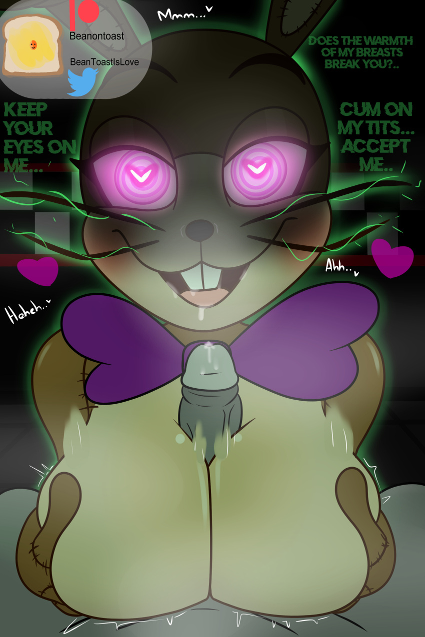&lt;3 &lt;3_eyes 2023 absurd_res anthro beanontoast bodily_fluids bow_tie breast_play breast_squish breasts buckteeth crossgender detailed_background dialogue digital_drawing_(artwork) digital_media_(artwork) drooling duo english_text erection eyelashes female first_person_view five_nights_at_freddy's five_nights_at_freddy's_vr:help_wanted fur genital_fluids genitals glitchtrap glowing glowing_eyes green_body green_fur hi_res holding_breast hypnosis hypnotic_eyes hypnotizing_viewer inside lagomorph leporid looking_at_viewer male male/female male_pov mammal mind_control mtf_crossgender multicolored_body multicolored_fur nude open_mouth open_smile penis pink_eyes pov_eye_contact precum rabbit saliva scottgames sex smile squish stitch_(sewing) talking_to_viewer teeth text titfuck two_tone_body two_tone_fur whiskers
