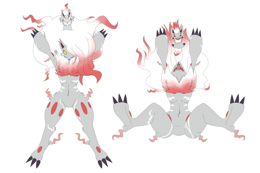 absurd_res anthro arms_above_head defeat duo falling female feral game_over gameplay_mechanics hi_res hisuian_form hisuian_zoroark hisuian_zorua male nintendo open_mouth platformer_death_pose pokemon pokemon_(species) regional_form_(pokemon) screaming sharp_teeth spread_legs spreading teeth veorss