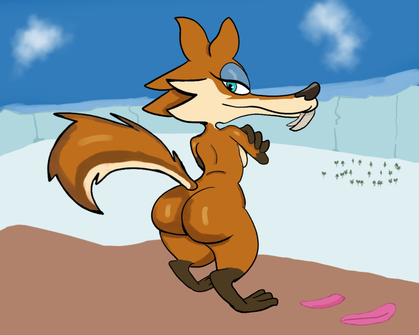 anthro big_butt blue_sky_studios breasts butt digital_drawing_(artwork) digital_media_(artwork) eyelashes eyeliner fangs female feral flying_squirrel fur ice_age_(series) ice_age_3 looking_at_viewer makeup mammal michaelthecat nude rodent saber-toothed_squirrel sabertooth_(anatomy) sciurid scratte_(ice_age) simple_background smile smirk solo tail teeth thick_thighs tree_squirrel