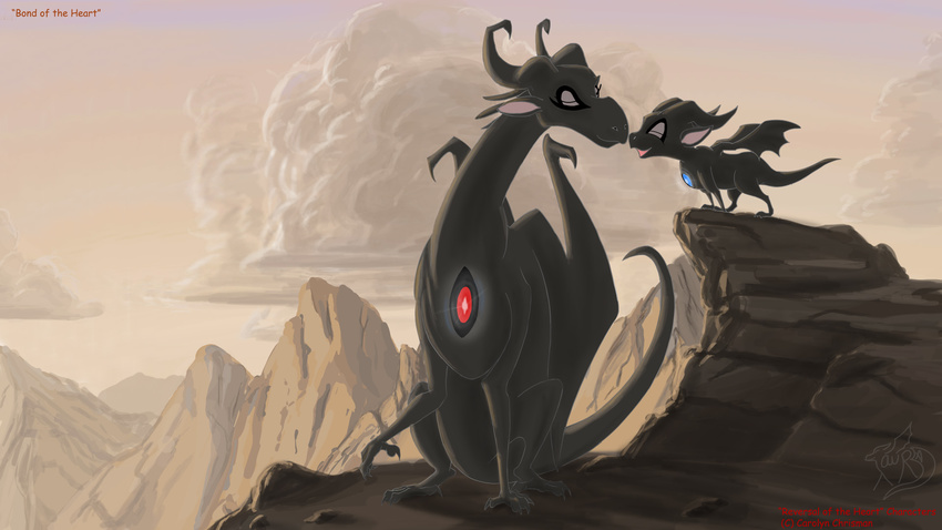 bonding claws cloud dragon gem glowing horn mother mother_and_son mountain nuzzling parent rock son wings