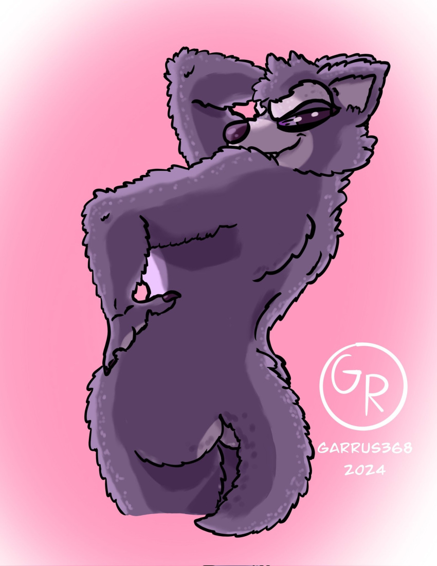 adastra adastra_(series) anthro breasts butt echo_project female fur garrus368 grey_body grey_fur hi_res nude pinup pose princess purple_eyes royalty smile solo tail virginia_(adastra)