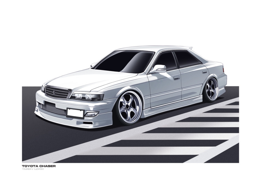 car crosswalk motor_vehicle no_humans original road sh1m4o shadow street toyota toyota_chaser vehicle_focus vehicle_name white_car