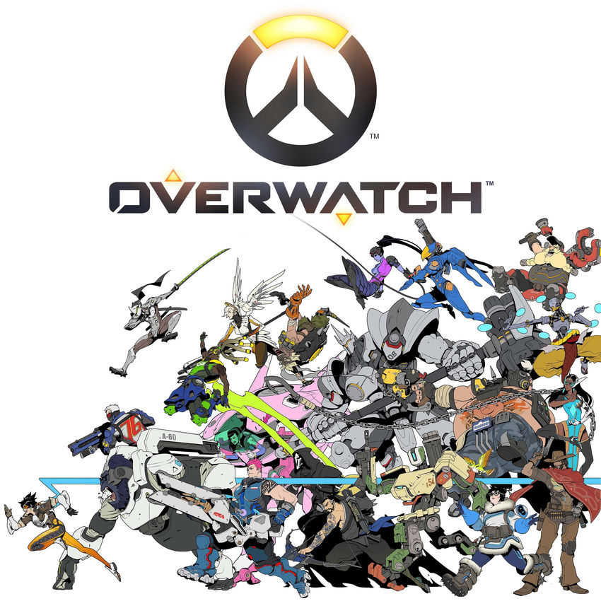 1:1_aspect_ratio 6+girls absurdres adjusting_glasses aleksandra_zaryanova amelie_lacroix angela_ziegler bastion bastion_(overwatch) bird bird_on_hand black_hair black_legwear blizzard_(company) blizzard_entertainment blonde_hair boots bow_(weapon) cape center_opening cigar copyright_name cowboy_hat d.va_(overwatch) dark_skin everyone eyepatch fareeha_amari gabriel_reyes gas_mask genji_(overwatch) glasses gorilla gun hammer hana_song hanzo_(overwatch) hat high_resolution highres holster hood jack_morrison jesse_mccree junkrat_(overwatch) lena_oxton long_hair lucio_(overwatch) mask mccree_(overwatch) megane mei-ling_zhou mei_(overwatch) mercy_(overwatch) multiple_boys multiple_girls official_art overwatch pharah_(overwatch) power_armor purple_hair purple_skin quiver reaper_(overwatch) reinhardt_(overwatch) reinhardt_wilhelm roadhog_(overwatch) robot satya_vaswani shimada_genji shimada_hanzo soldier:_76_(overwatch) sst_laboratories_siege_automaton_e54 standing sword symmetra_(overwatch) tattoo tekhartha_zenyatta thigh_boots thighhighs torbjorn_(overwatch) torbjorn_lindholm tracer_(overwatch) very_high_resolution very_long_hair watermark weapon widowmaker_(overwatch) wings winston_(overwatch) zarya_(overwatch) zenyatta_(overwatch)