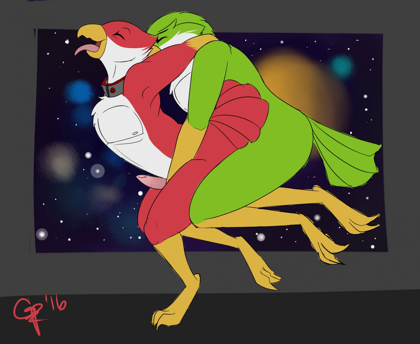 anal anal_penetration askos avian avian_(starbound) collar duo feathers gerpuppy green_feathers maladash male male/male nude open_mouth penetration penis red_feathers space space_background star starbound tail_feathers talons tongue video_games white_feathers