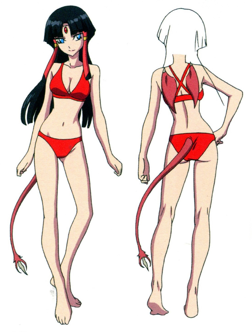 ass bikini black_hair breasts character_sheet cross_ange female full_body offical_art partially_colored sala_(cross_ange) salamandinay simple_background swimsuit white_background
