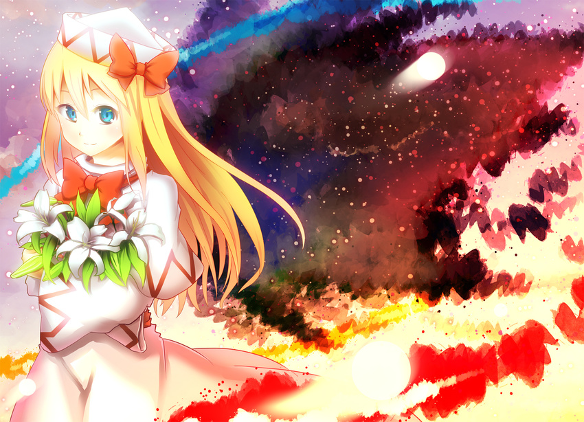 agent_(ikuoikuo) blonde_hair blue_eyes flower hat highres lily_white long_hair solo touhou