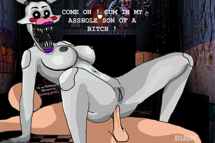 &lt;3 anal anal_penetration animatronic atlasf4 big_breasts breasts butt canine dialogue female five_nights_at_freddy's five_nights_at_freddy's_2 five_nights_at_freddy's_4 fox love machine male mammal mangle_(fnaf) nightmare_mangle_(fnaf) nipples nude open_mouth penetration penis pornography pubes robot scary sex text video_games