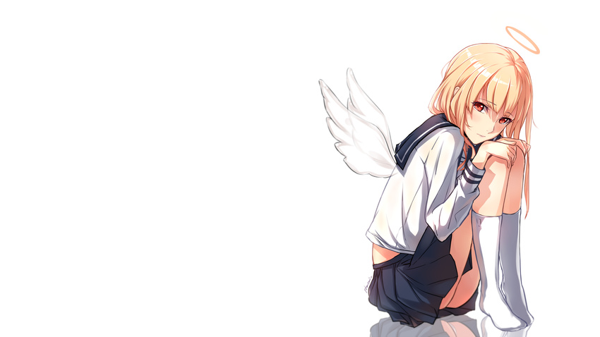 angel blonde_hair original phantania red_eyes seifuku signed socks tears wings