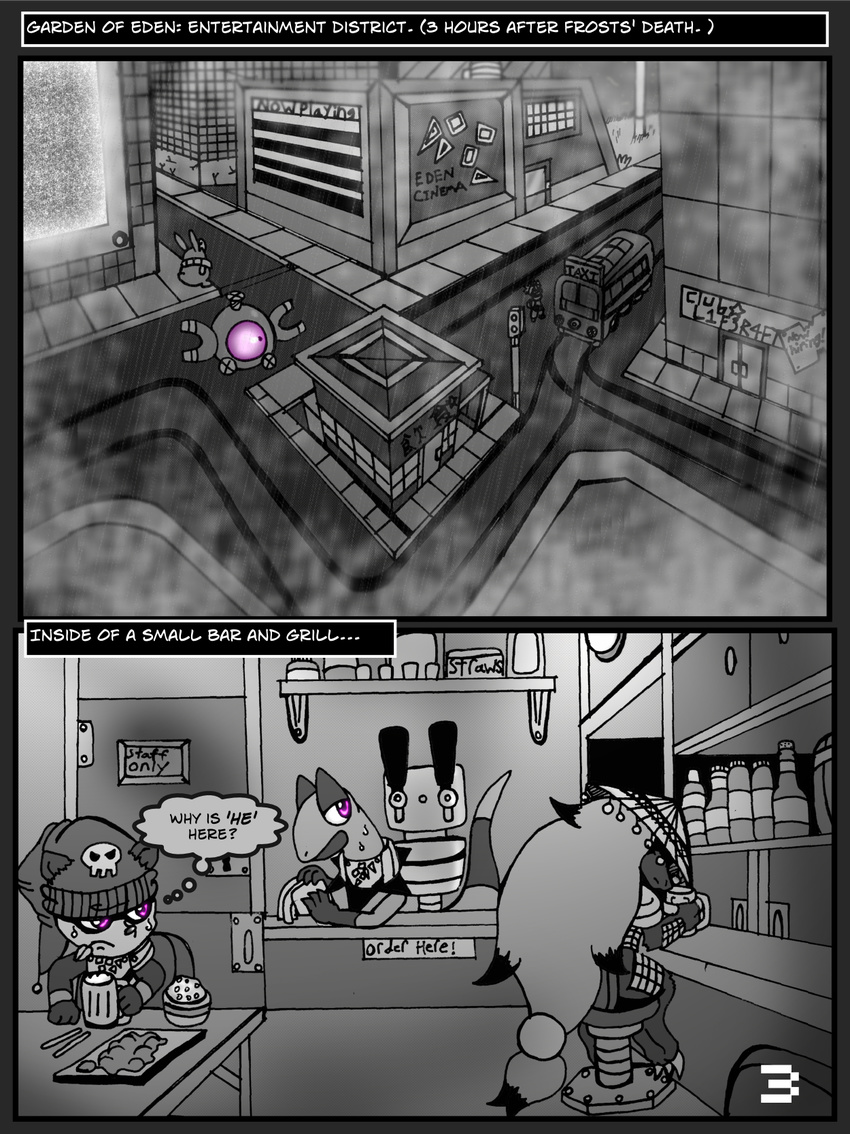 alcohol bar beverage bluebean comic food garden_of_eden heliolisk magnemite monochrome nintendo pancham pok&eacute;mon video_games wigglytuff zoroark