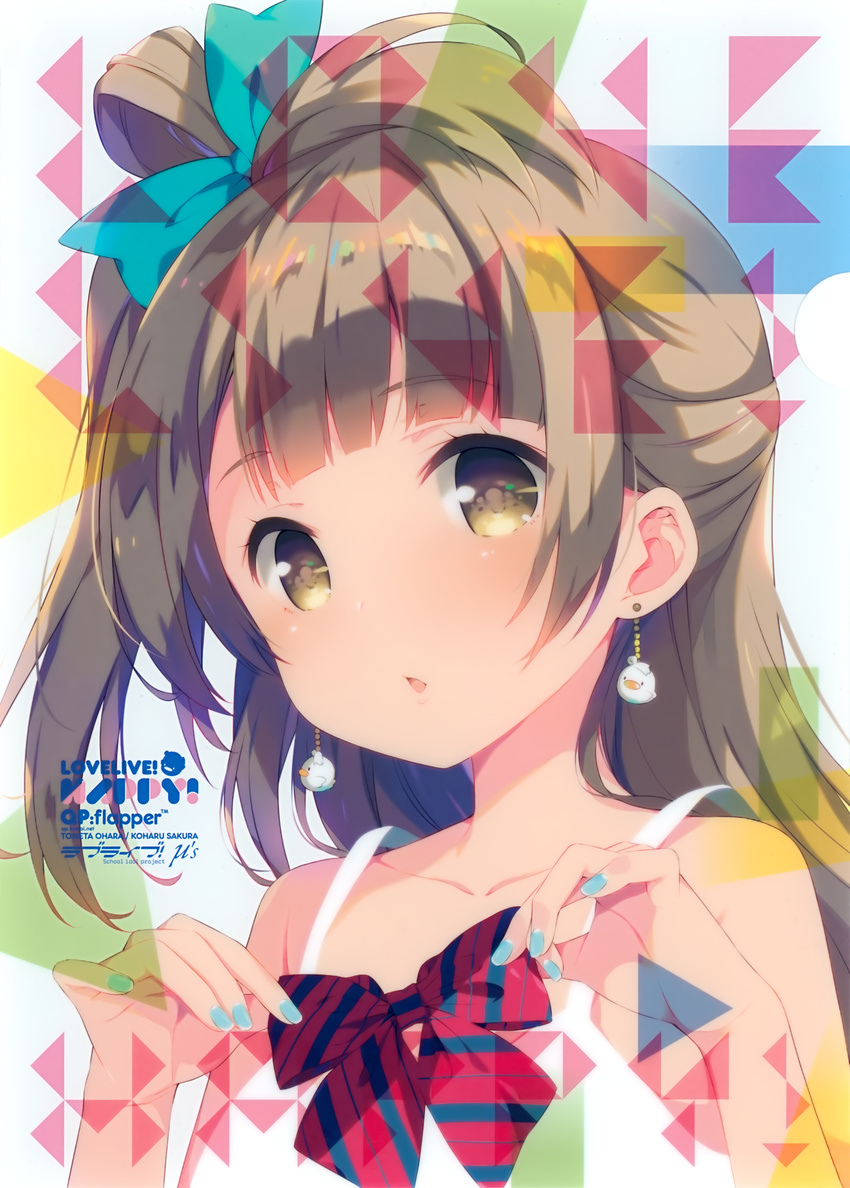 blush brown_eyes brown_hair dress female jewelry long_hair love_live!_school_idol_project minami_kotori nail_polish ohara_tometa ribbon sakura_koharu side_tail solo